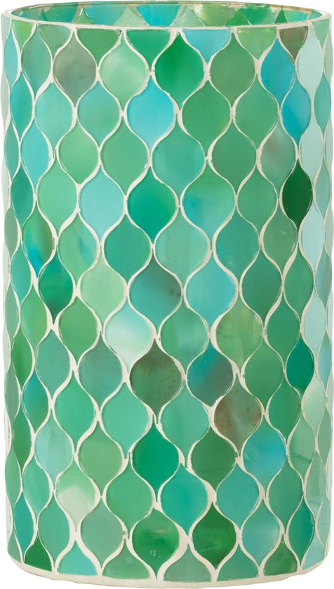 J-Line windlicht Mozaiek Diamant - glas - blauw/groen - large