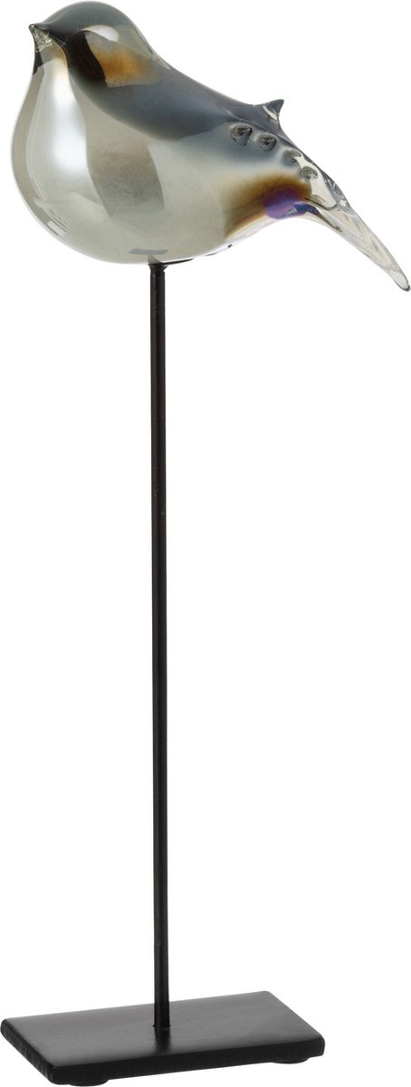 J-Line figuur Vogel Op Voet - glas/ijzer - grijs/zwart - large