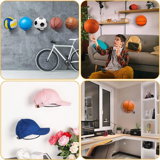 Lot De 2 Supports Muraux Ballons Rugby Basket Football - Étagères Rangement Décoration
