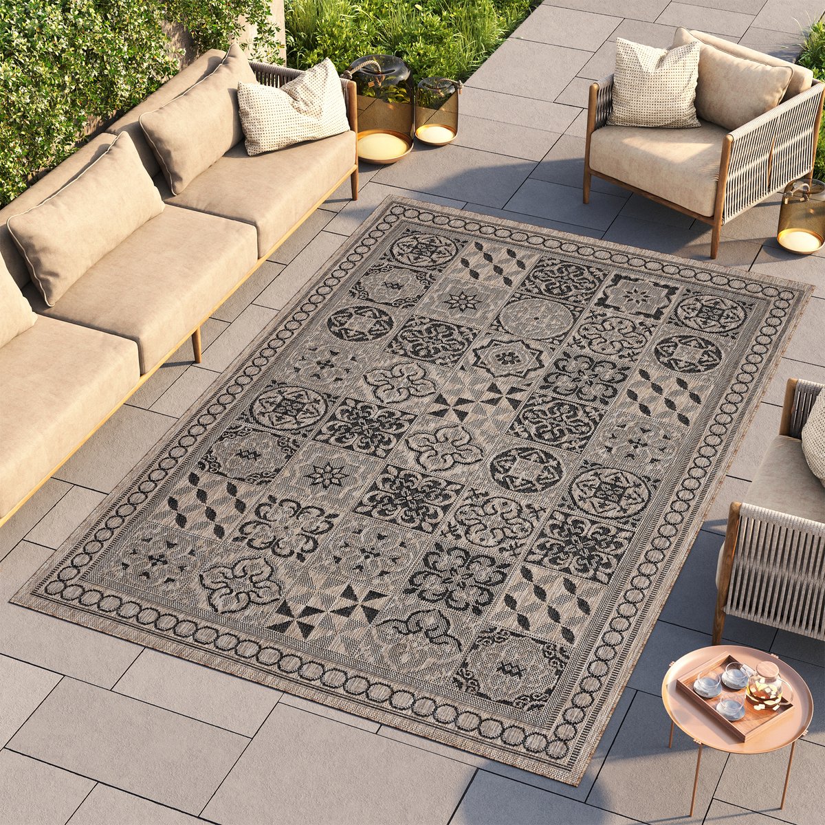 Tapiso Melissa Buiten Vloerkleed Bruin Indoor Outdoor Mozaiek Laagpolig Tapijt Maat- 120x1