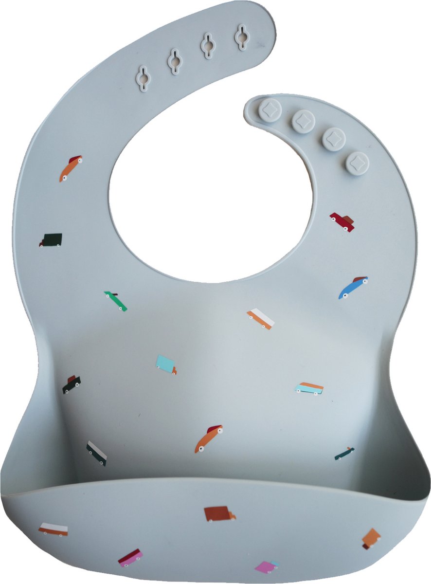 Goedkoopste Mushie Siliconen Baby Slabbetje met Opvangbakje | Retro cars | BPA ftalaatvrij| afwasbaar