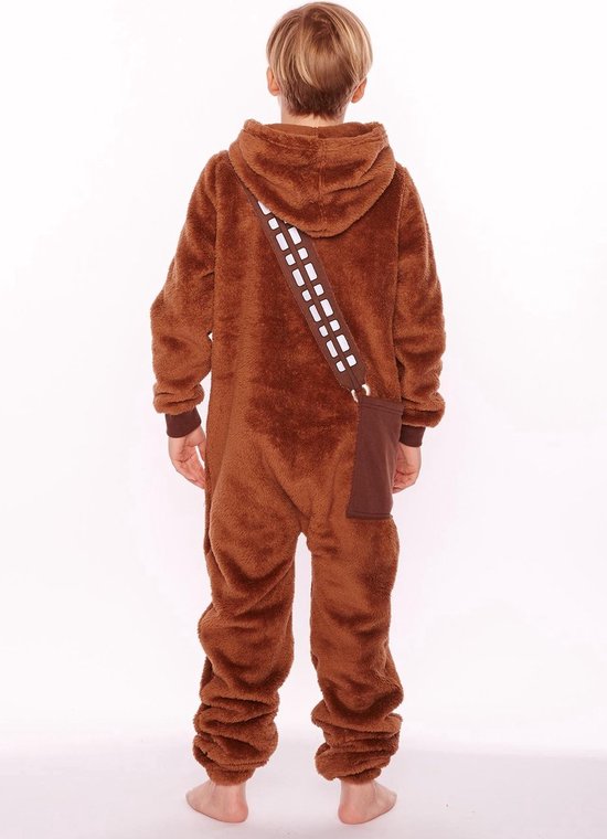 KIMU Onesie Pak Bruin Wars Teddyfleece - 128-134 - Kostuum Bruine Pyjama Verkleedpak Kinderen Jongen Chewie Star Festival