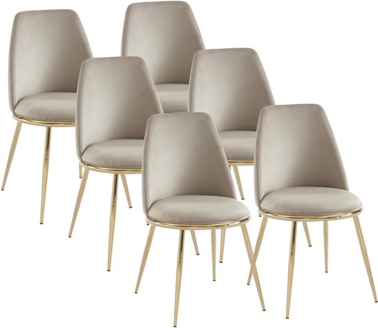 PASCAL MORABITO Set van 6 stoelen van velours met goudkleurig metalen frame - Beige - NEBINA - van Pascal Morabito L 48 cm x H 83 cm x D 54 cm