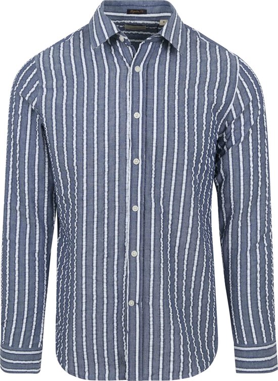 Dstrezzed - Overhemd Leonard Seersucker Blauw Streep - Heren - Maat XL - Regular-fit