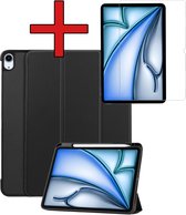 Hoes Geschikt voor iPad Air 2024 (11 inch) Hoes Book Case Hoesje Trifold Cover Met Uitsparing Geschikt voor Apple Pencil Met Screenprotector - Hoesje Geschikt voor iPad Air 6 (11 inch) Hoesje Bookcase - Zwart