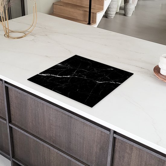 KitchenYeah® Protection plaque induction 58.3x51.3 cm - Noir - Blanc - Marbre - Protege plaque de cuisson - Couvre plaque induction - Protecteur d'induction - Cuisine