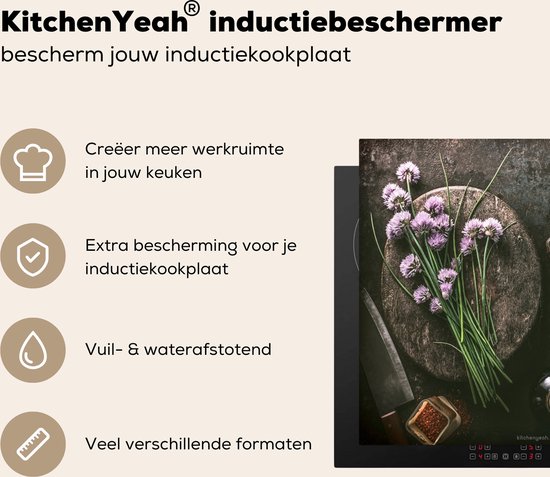 Inductiebeschermer met kruiden en specerijen en icoontjes.