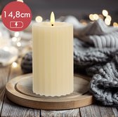 Lumineo luxe LED kaars/stompkaars - creme wit ribbel - D7,5 x H15 cm - timer