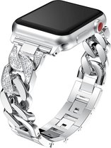 Vrouwen Armband - Bling Diamant Band - Metalen Riem Geschikt Voor Apple Watch Band -42mm, 44mm, 45mm, 49mm Geschikt Voor Apple Smart watch Serie 7 Se 6 5 4 - Luxe Design Zilver