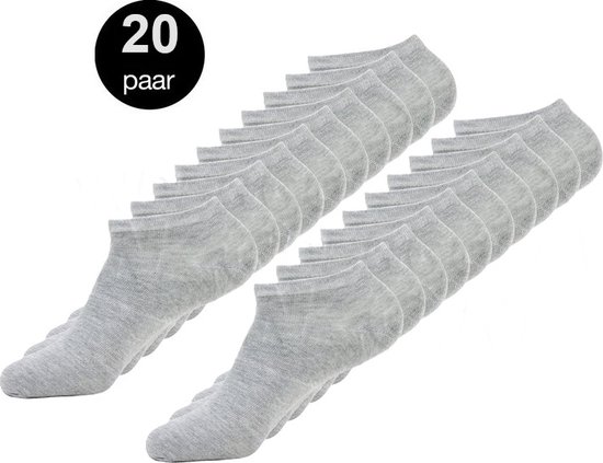 Marco rossi 20 Paar Enkelsokken - Sneakersokken - Lage sokken - Grijs - Dames & Heren - Katoen - Maat 35-38