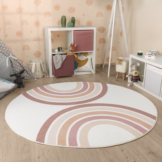 Paco Home Rond Vloerkleed Hoogpolig Tapijt Woonkamer Kinderkamer Fluffy Pluche Zacht Pluizig Modern, Maat: 100 cm Rund, Kleur:Roze