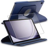 ebestStar - Hoes voor Samsung Galaxy Tab A9+ (2023) SM-X210, Roterende Etui, 360° Draaibare hoesje, Donkerblauw + Gehard Glas