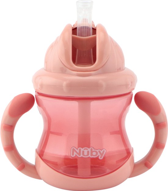 Nûby Antilekbeker Flip-It Met Handvatten Roze 240ml 12mnd+