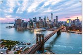 Tuinposters buiten New York - Brooklyn Bridge - Boot - 90x60 cm - Tuindoek - Buitenposter