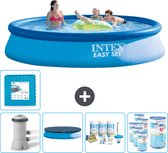 Intex Rond Opblaasbaar Easy Set Zwembad - 396 x 84 cm - Blauw - Inclusief Pomp Afdekzeil - Onderhoudspakket - Filters - Vloertegels