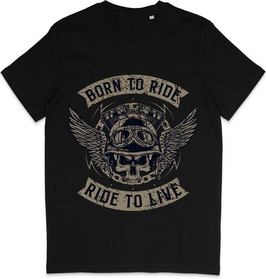 Heren en Dames T Shirt - Motorrijder - Born To Ride - Zwart - 3XL