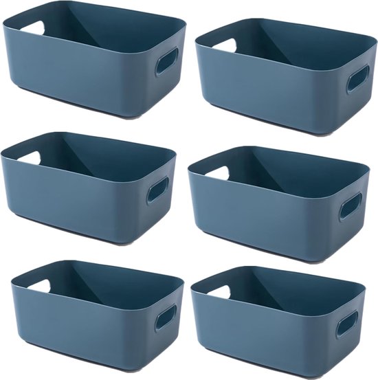 Plastic opbergdoos met handgrepen, keukenkast organizer box manden opslag plastic doos voor badkamerplank plastic doos (6 blauw, 25 x 18 x 10 cm)