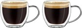 Espressoglas, dubbelwandig, met handvat, thermisch glas, met zweefeffect, 2 x 100 ml