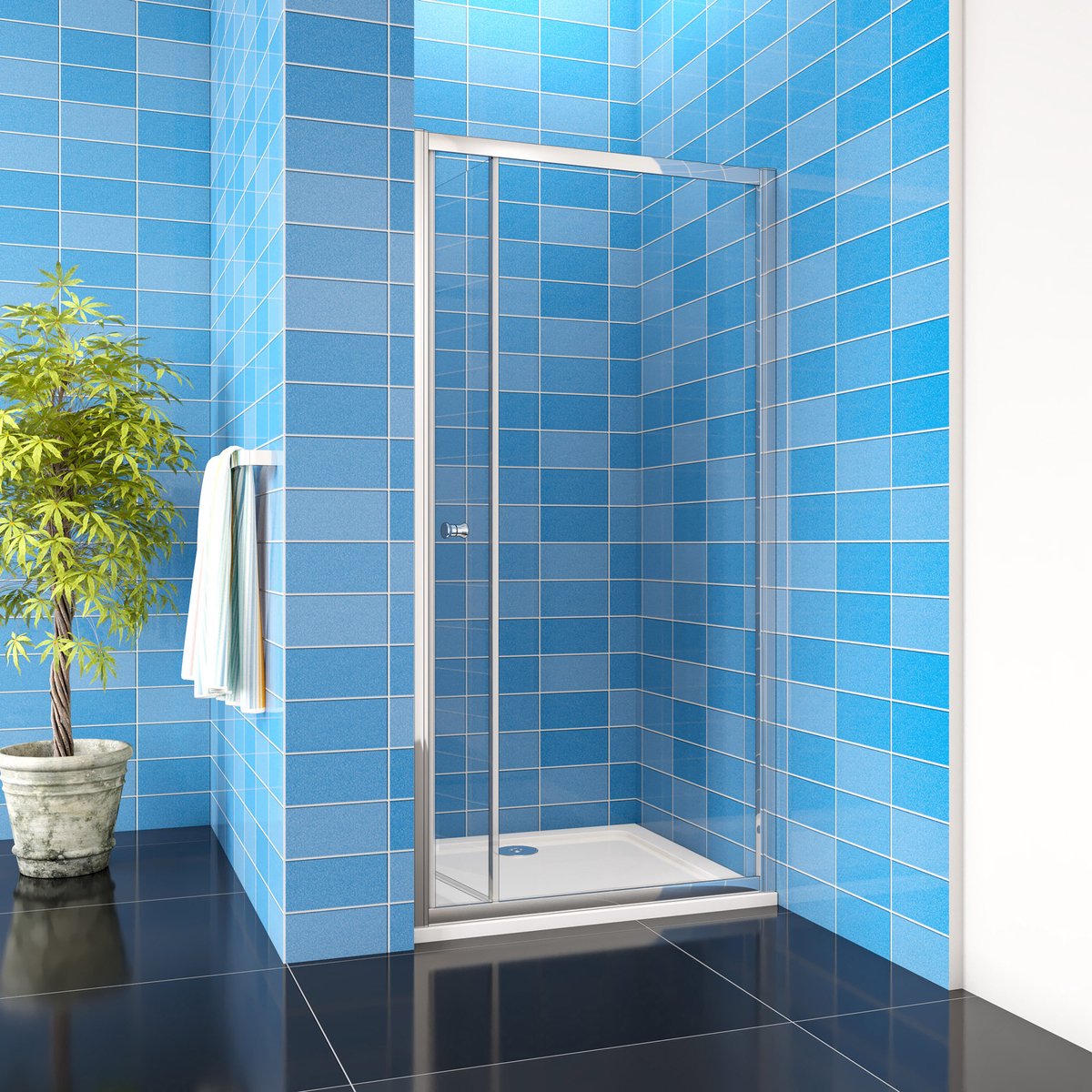 76x185cm douchedeur met vouwdeur,nano veiligheidsglas, inclusief Douchebak (80x76cm)