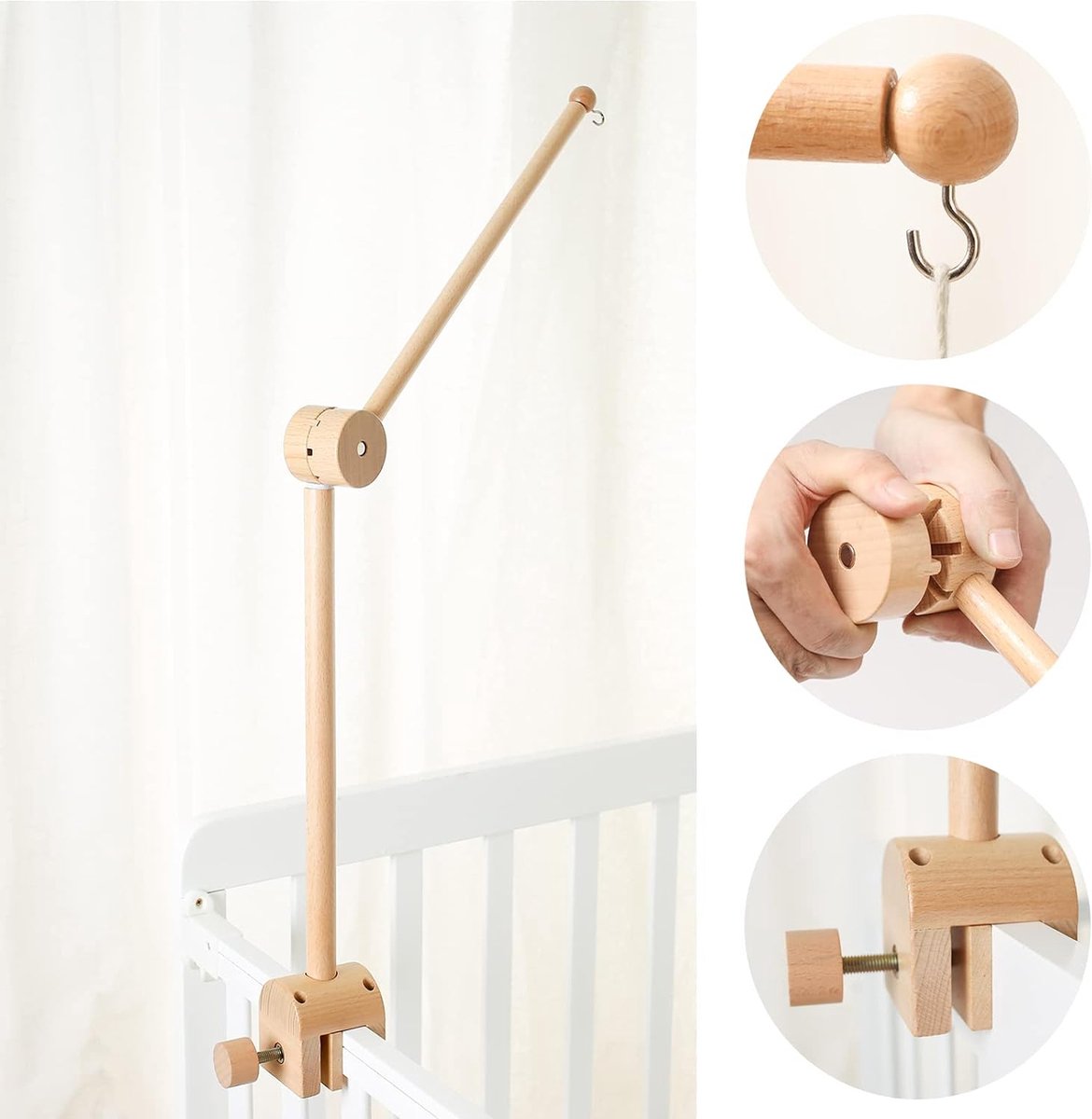 Support Mobile Bébé En Bois Réglable Tryslyn – Suspension 360° Pour Berceau, Lit, Table à Langer – Naturel Et Sécurisé