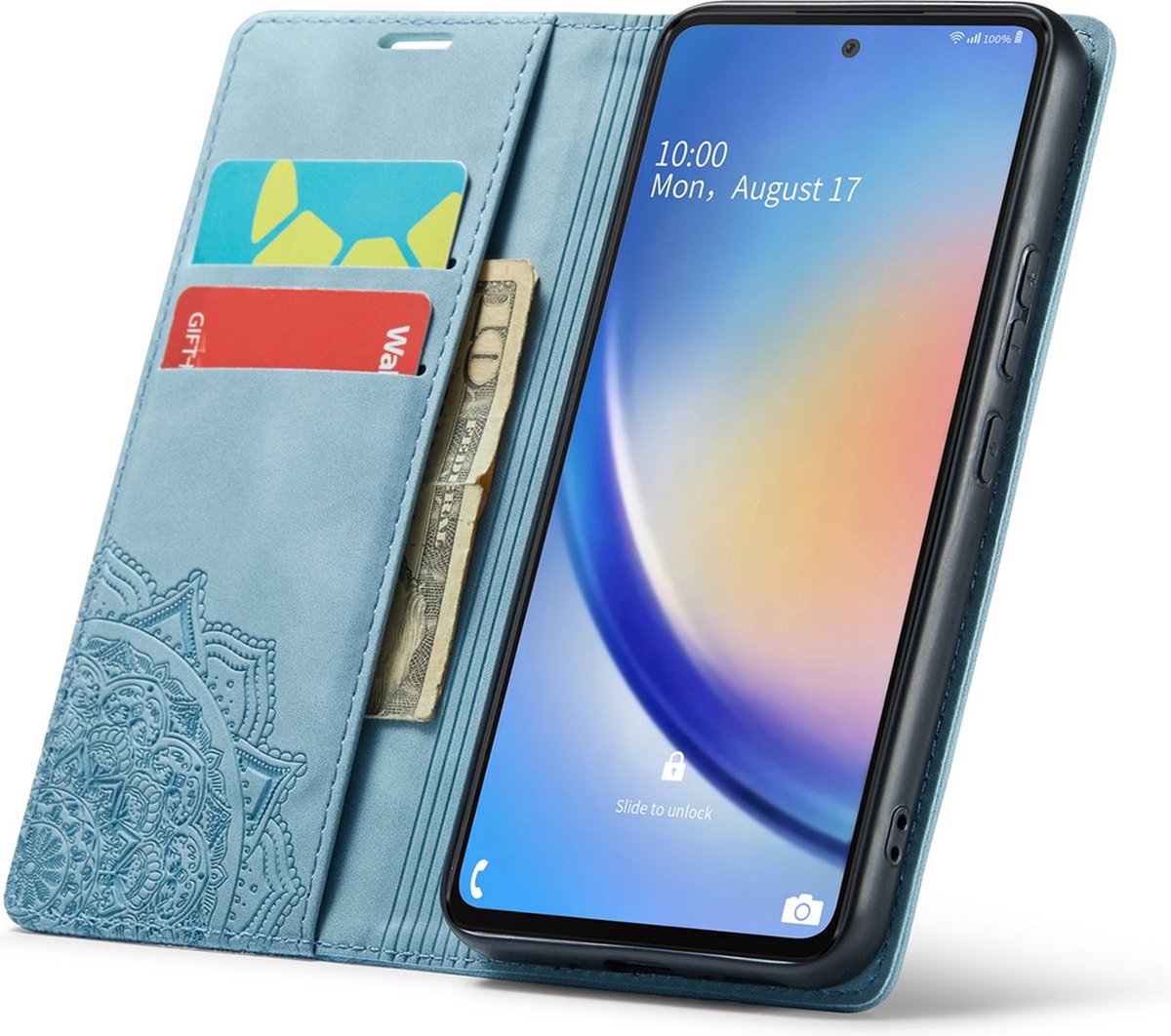 Samsung Galaxy S24 Ultra Bookcase hoesje - CaseMe - Mandala print Aqua - Kunstleer