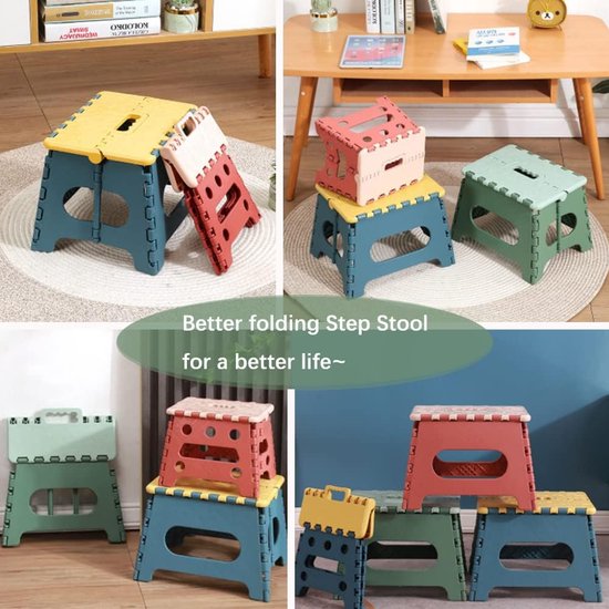 Opvouwbare keukenkruk, klaptrap, badkruk, inklapbare tuin, klapstoel, kleine kindervoetenbank, kindertrede, klimhulp, wastafel voor kinderen en volwassenen, 18 cm hoog, groen van Livoo — afbeelding 3