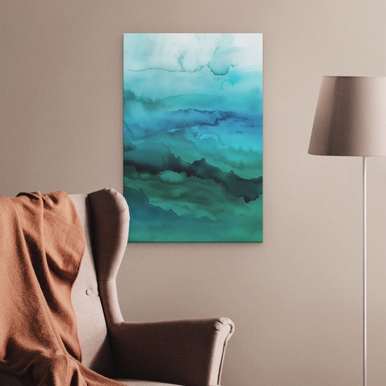 Artaza Canvas Schilderij Blauwe en Groene Zee - 40x60 cm - Wanddecoratie Woonkamer - Schilderijen - Muurdecoratie