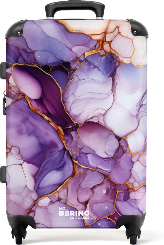 NoBoringSuitcases.com® - Grande valise Marbre - Violet - Lilas - Bagage - Valise de voyage - Valise chariot - Valises 67cm