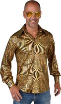 Magic By Freddy's - Jaren 80 & 90 Kostuum - Duizelingwekkend Disco Overhemd Goud Man - Goud - Large / XL - Carnavalskleding - Verkleedkleding