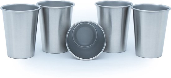 INTIRILIFE 5x stapelbare roestvrijstalen bekers in 350 ml - Camping Outdoor Metal Cups Cup Glas Herbruikbaar zonder plastic, geschikt voor kinderen