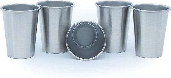 Foto: Intirilife 5x stapelbare roestvrijstalen bekers in 350 ml camping outdoor metal cups cup glas herbruikbaar zonder plastic geschikt voor kinderen