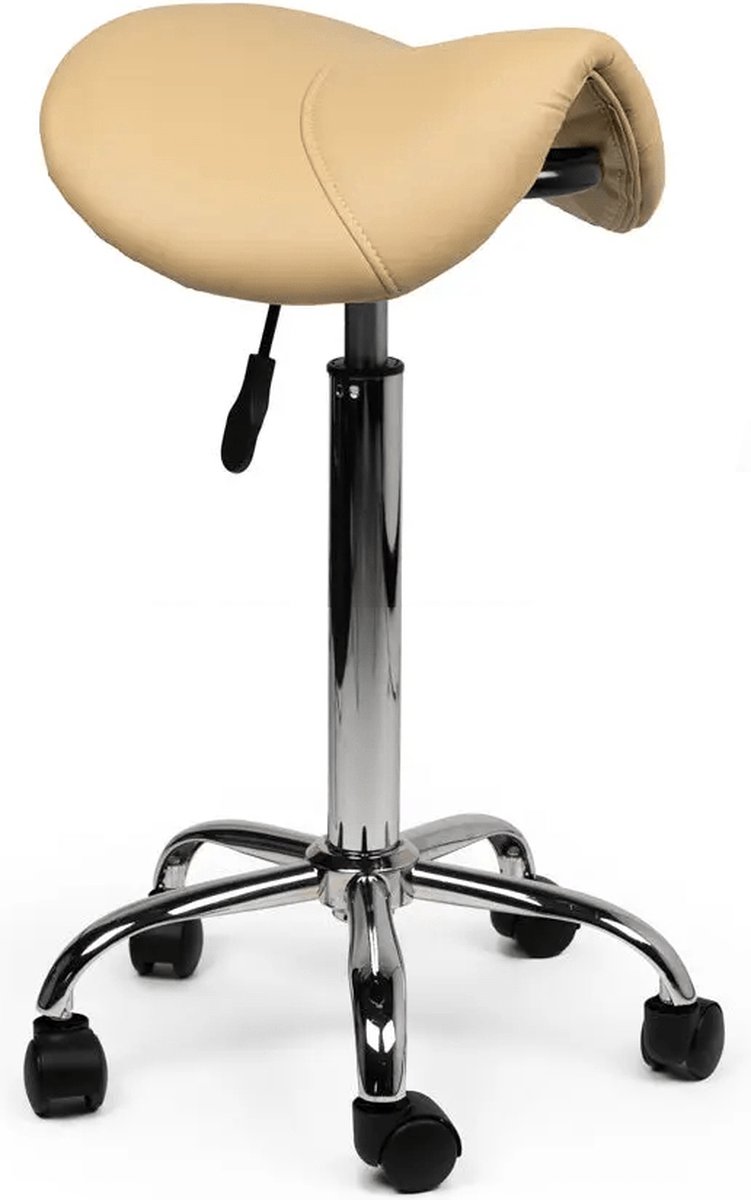 Zadelkruk Beige – Ergonomische Werkkruk met Verstelbare Hoogte – Comfortabele Draaikruk op Wieltjes voor Salon, Kantoor & Thuis - Hoog (70-86cm) / zonder Voetsteun / Standaard wielen