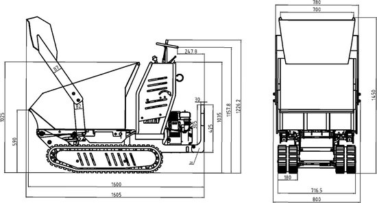Hydrostatische mini rupsdumper met schop 80kg kipbak 500kg 9pk elektrische start Torros HRD500HSE — afbeelding 4