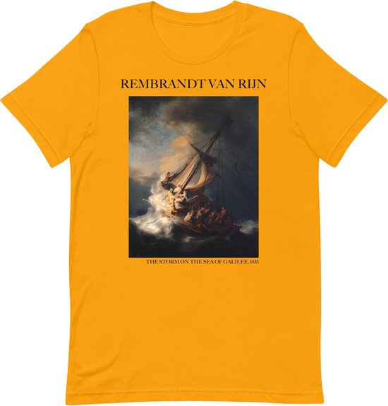 Rembrandt van Rijn 'De Storm op het Meer van Galilea' ("The Storm on the Sea of Galilee") Beroemd Schilderij T-Shirt | Unisex Klassiek Kunst T-shirt | Goud | XL