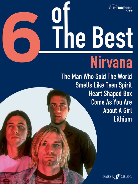 Boek '6 of The Best Nirvana' met de bandleden Kurt Cobain, Krist Novoselic en Dave Grohl.
