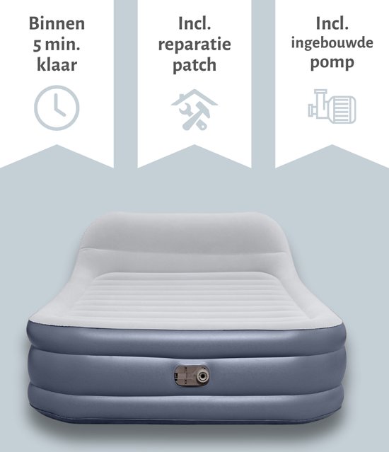 Bestway luchtbed - 2-Persoons - 152 x 226 x 46 cm - Grijs - Inclusief pomp - Hoeslaken en Reparatieset van Bestway — afbeelding 5