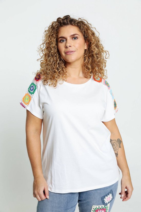 Paprika Effen T-shirt in BIO-katoen met macraméband op de schouder