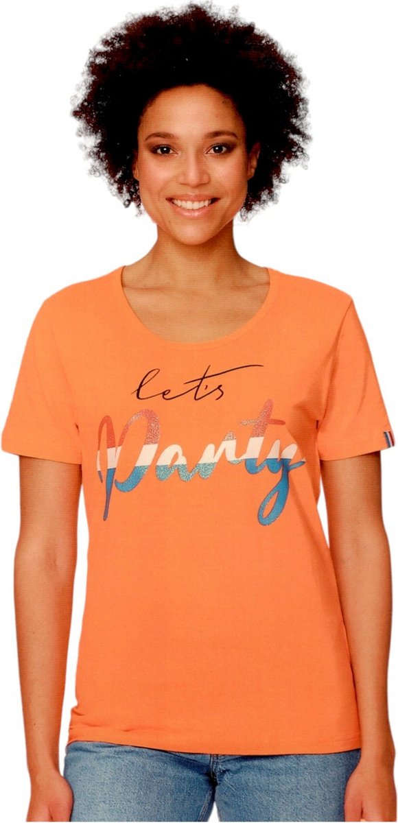Oranje - T-Shirt Dames - Koningsdag - Let's Party - Maat XL - 48-50