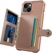 Casemania Hoesje Geschikt voor Apple iPhone 15 - Rosegoud - Luxe Back Cover met Pasjeshouder - RFID Bescherming - Wallet Case