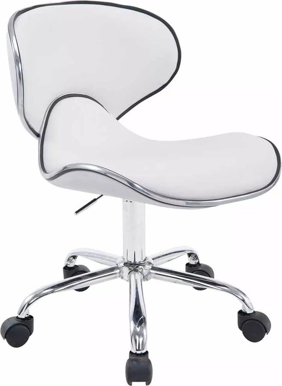 In And OutdoorMatch Werkkruk Tina - Wit - Op wieltjes - Kunstleer - Ergonomische bureaustoel - Voor volwassenen - In hoogte verstelbaar