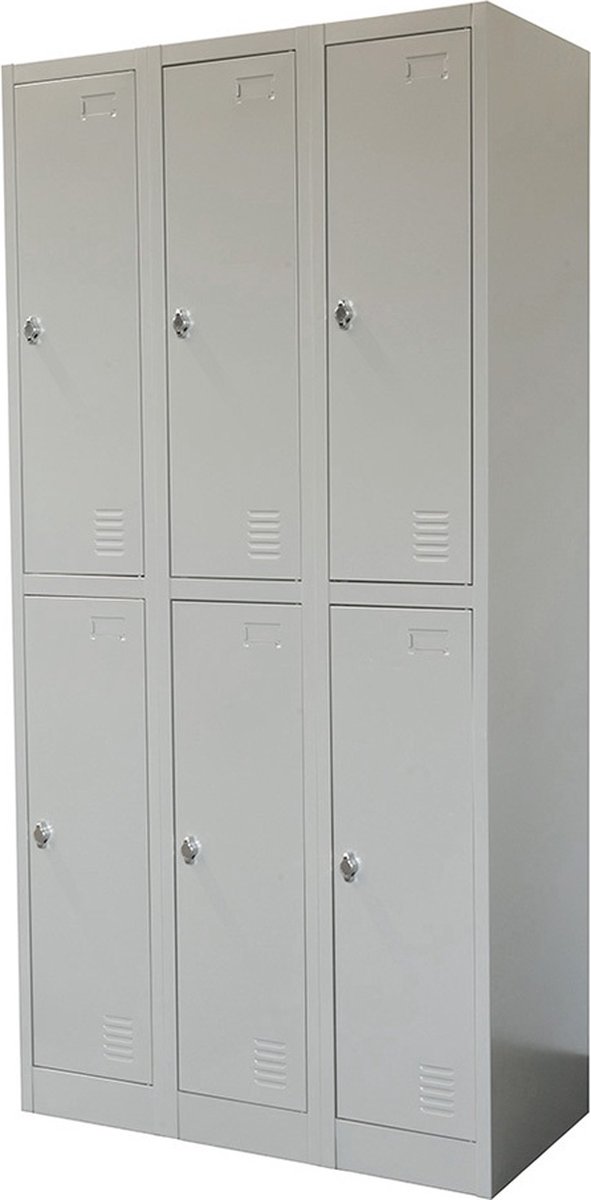 IVOL Metalen Lockerkast Grijs - 90x185x45 cm - 6 Deurs