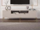 Tv-meubel met 2 deuren, 2 laden en 2 nissen van mdf en staal - Beige en goudkleurig - YESINIA L 190 cm x H 55 cm x D 45 cm