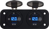 ProRide® 12V USB Stopcontact 4 Poorten met Schakelaar en Voltmeter - Tweevoudig Inbouw - QC3.0 - USB Autolader, Boot en Camper - Blauw