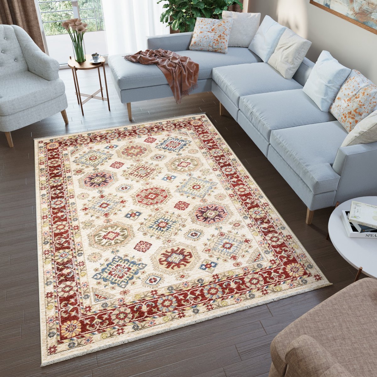 Tapiso Rivoli Vloerkleed Vintage Laagpolig Tapijt Maat- 80x150 Beige Rood 2
