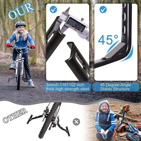 Universele steunwielen, fietssteunwielen voor kinderen, hulpwielen voor kinderfiets, fietstraining, steunwielen voor kinderfiets, kinderfiets, steunwielen - UP-Blauw Bel-B