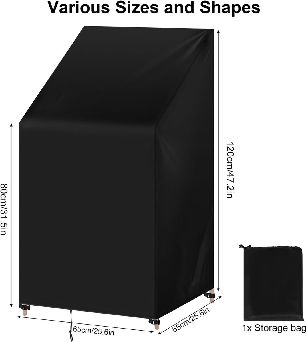 PATWING Hoes voor Tuinstoelen, Beschermhoes voor Stapelstoelen, Afdekking voor Tuinstoelen, Zware Belasting 600D Oxford-Weefsel, Beschermhoes voor Tuinstoel (Zwart, 70*70*85/125cm