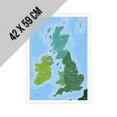 Poster/ affiche Map Verenigd Koninkrijk/ Ierland regiokaart/ kaart | 42 x 59 cm | A2 formaat | Met steden | Landkaart | Groot-Brittanië | UK | Engeland | Schotland | Wales | Londen | Britse Eilanden | Aardrijkskunde | Papier | Beschrijfbaar | 2 stuks