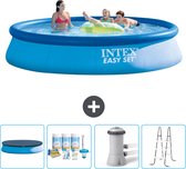 Intex Rond Opblaasbaar Easy Set Zwembad - 396 x 84 cm - Blauw - Inclusief Afdekzeil - Onderhoudspakket - Zwembadfilterpomp - Ladder