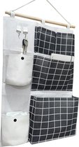 Hangorganizer deur muur organizer gebruiksvoorwerpen tas hangende opbergtas voor entree garderobe badkamer 6 vakken met 2 sleutelhaken (zwarte ruiten)