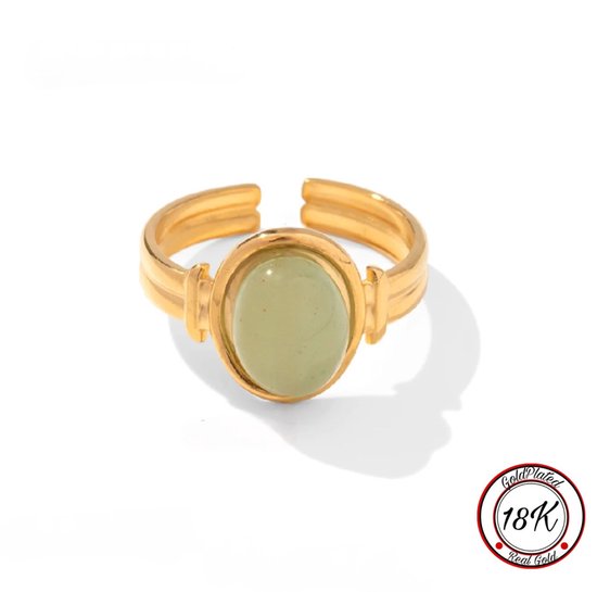 Borasi Agaat Ring | 18K Goldplated | Dames Ring | Agaat Edelsteen | Goud | Verstelbare Ring | Verjaardag Cadeau | Cadeau Voor Haar | Luxe Geschenkzakje | Moederdag Cadeau |